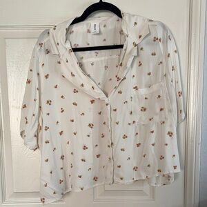 Abound White Floral Top with Pink and Green Accents